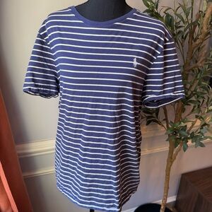 Polo Ralph Lauren Striped Tee Custom Slim Fit Blue White Logo L